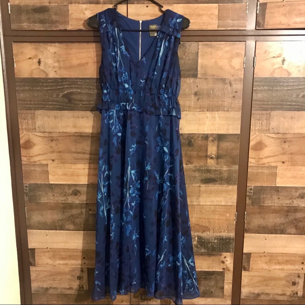 Blue purple floral dress midi